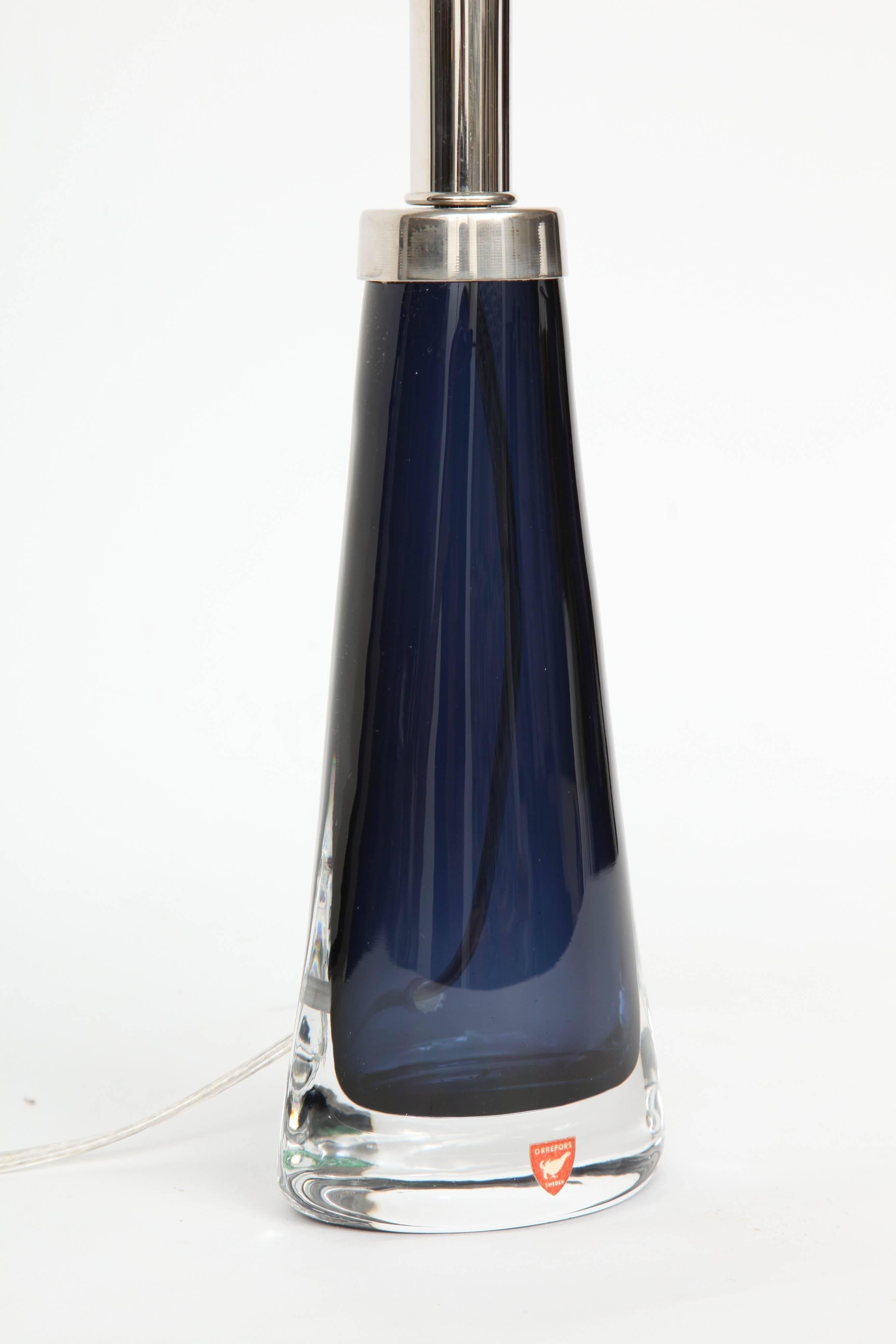 20th Century Nils Landberg/Orrefors Dark Sapphire Blue Lamps