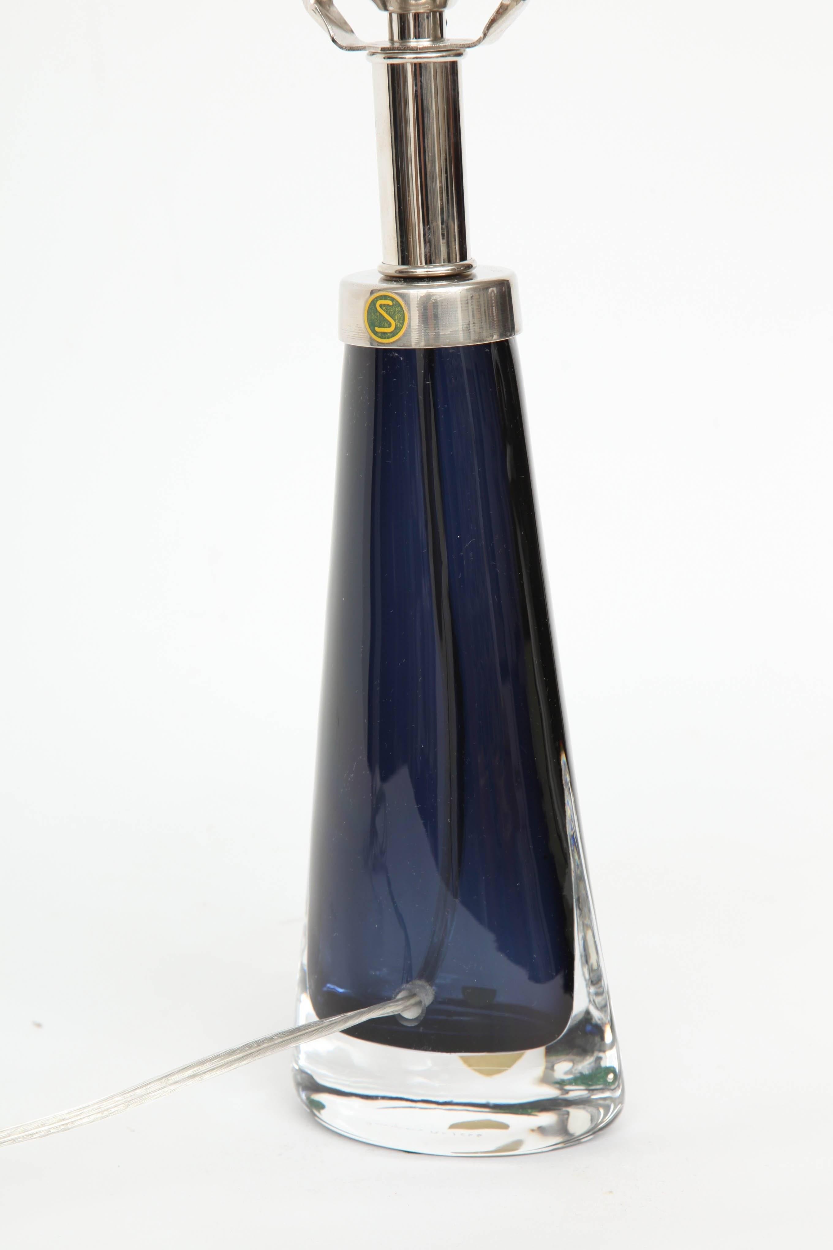 Nils Landberg/Orrefors Dark Sapphire Blue Lamps In Excellent Condition In New York, NY