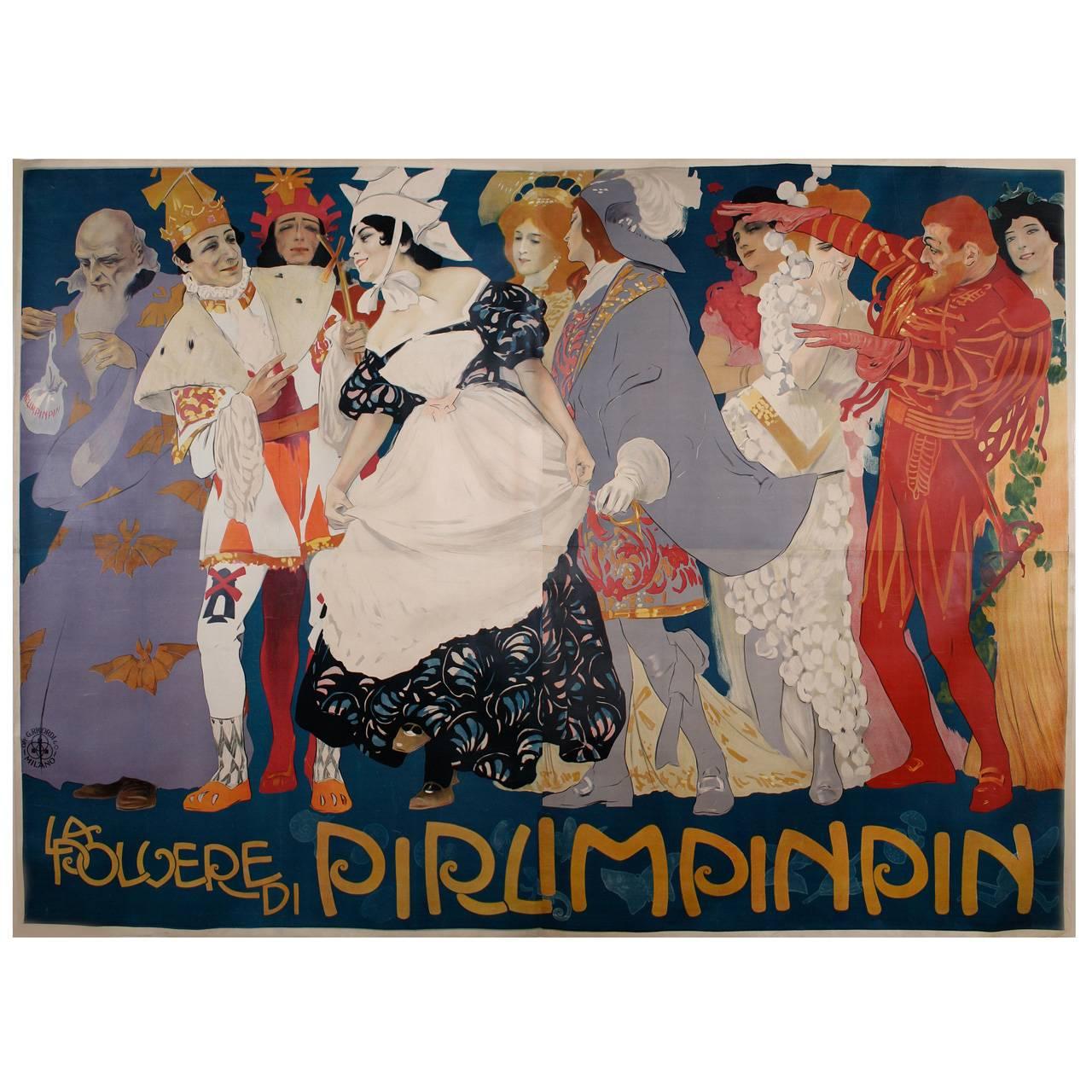 Spectacular Italian Theatre Poster by Metlicovitz, 1907, Six Sheets - Art by Leopoldo Metlicovitz