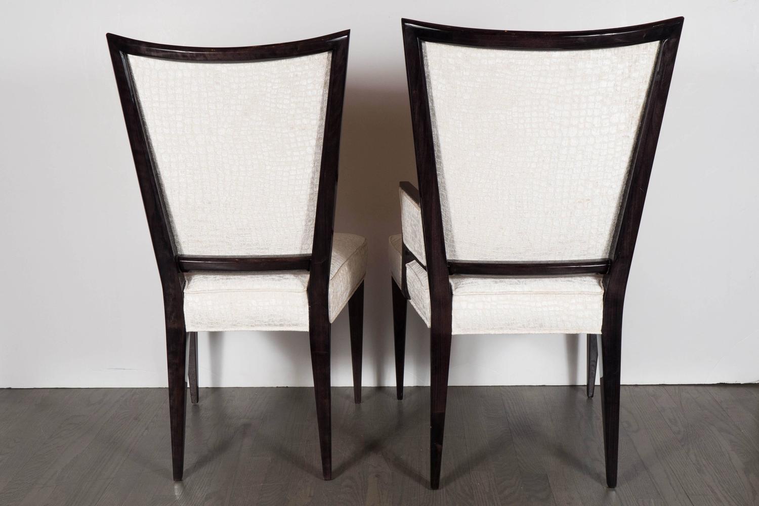 Elegant MidCentury Modernist Side or Desk Chair in Velvet and Ebonized