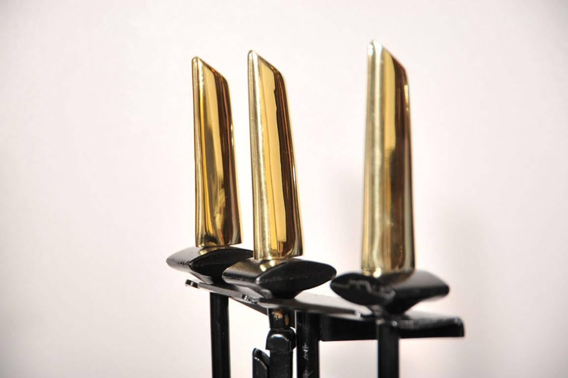 Brass Donald Deskey Three-Piece Fireplace Tool Set