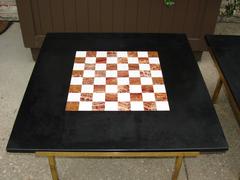 Pair of Excellent Marble Chess Top Brass Sidetables