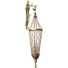 Large Whimsical Italian Gold Leafed Metal Candle Lantern