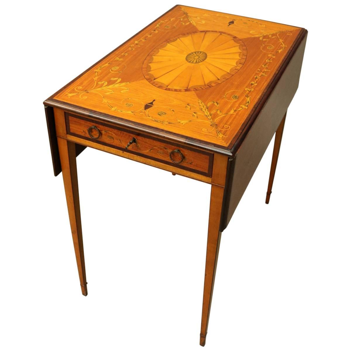 Antique Adams Style Rosewood and Mahogany Marquetry Pembroke Table, circa 1900