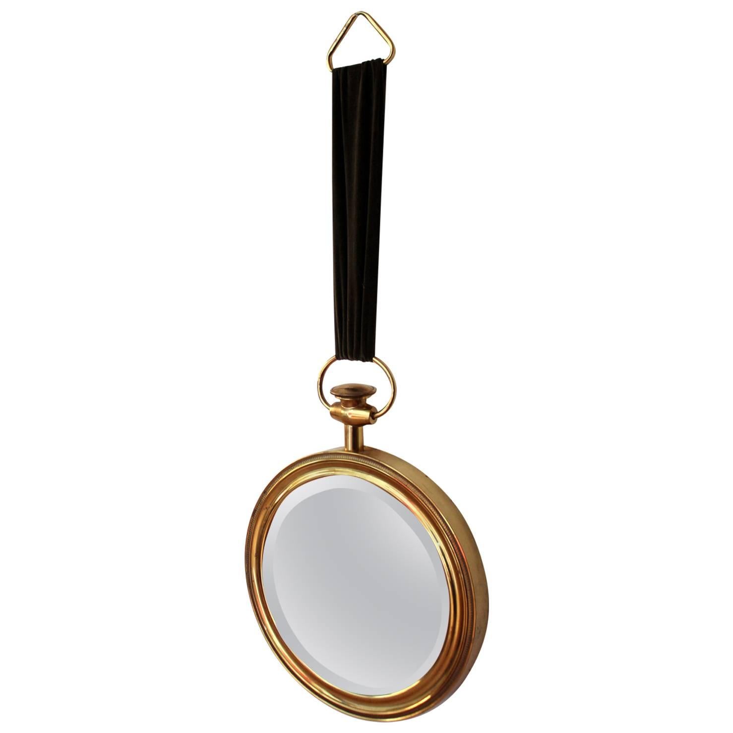 Italian Brass Pocket Watch Wall Mirror For Sale
