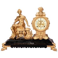Antique Ansonia Bronzed Classical Figural Mantel Clock, circa 1880