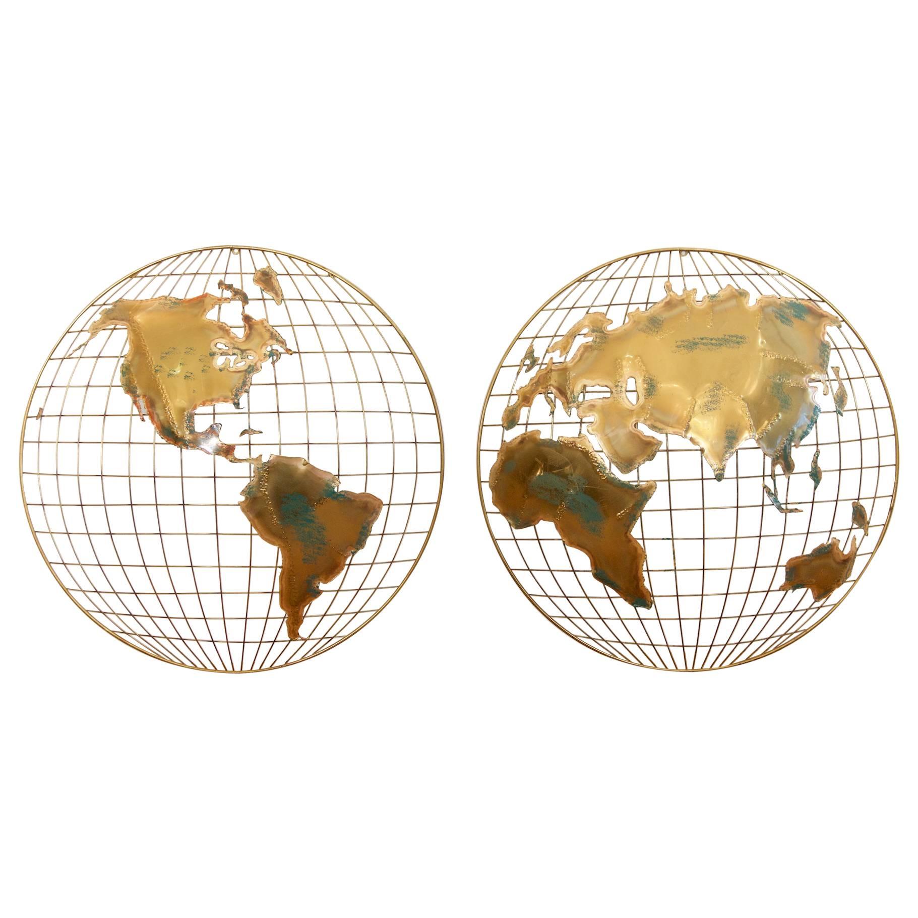Pair of Curtis Jere Globe Wall Hangings For Sale