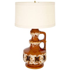 Large Mid-Century Salt and Drip Glazed Ceramic Lamp