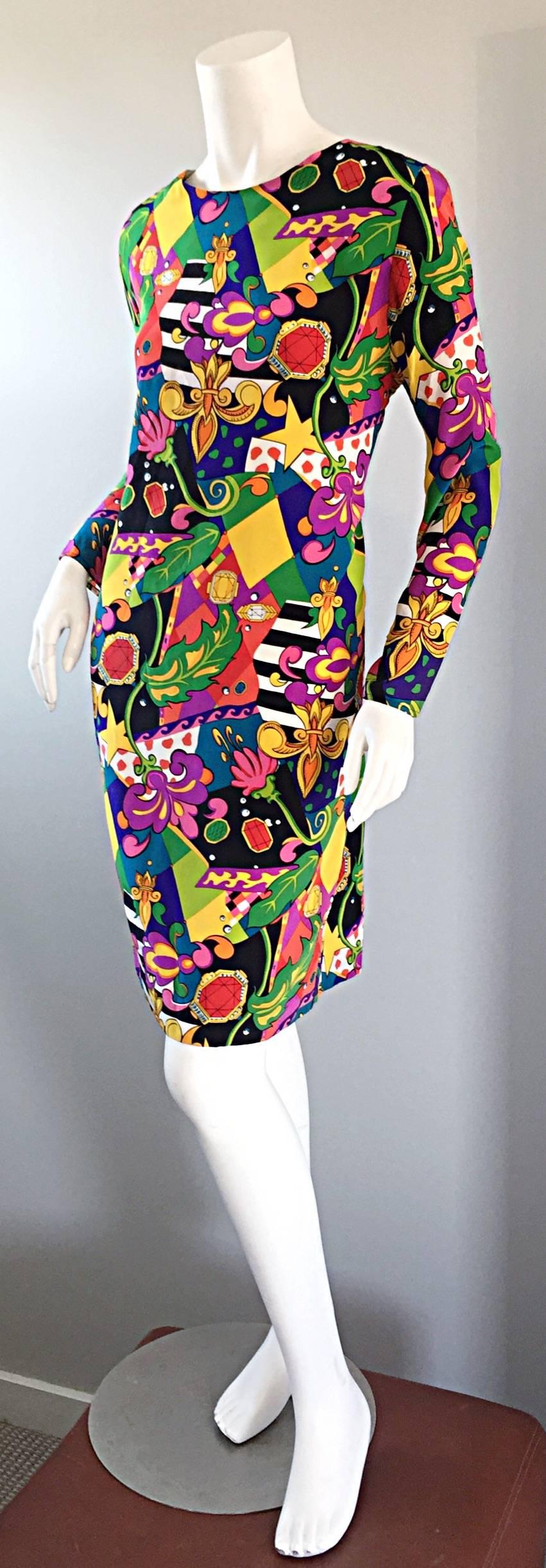 Women's Vintage I. Magnin Silk Size 12 Dress w/ Multi Layered Psychedelic Jewel Prints