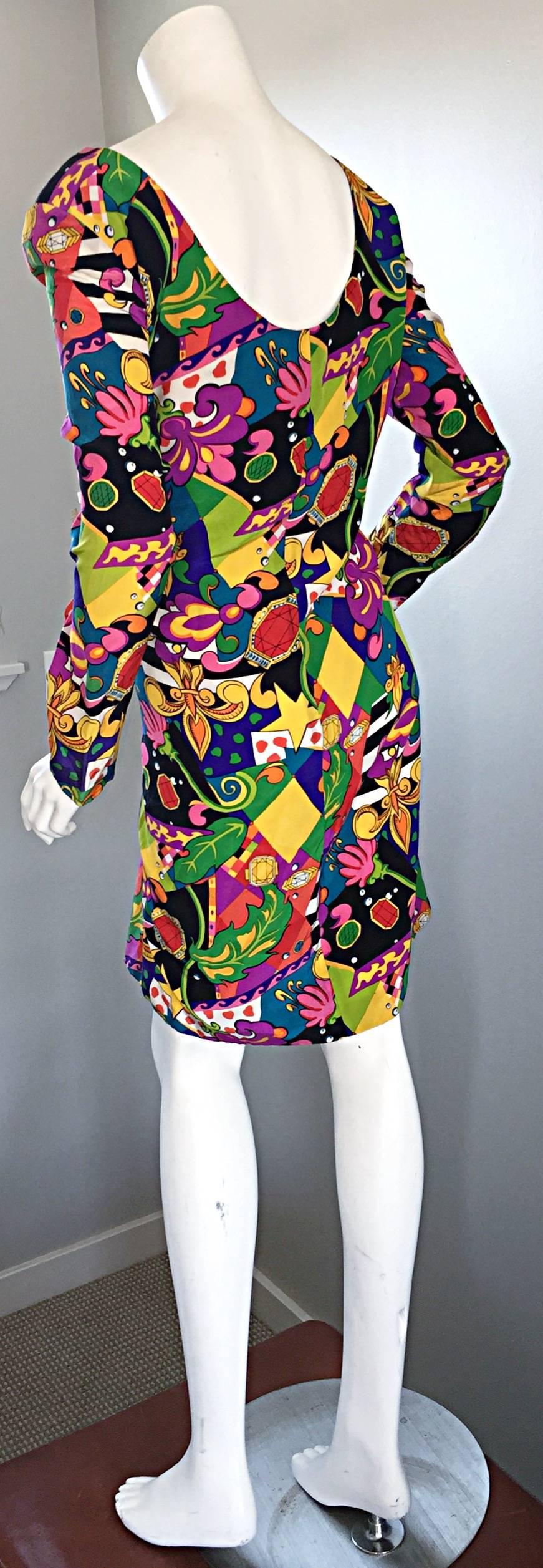 Vintage I. Magnin Silk Size 12 Dress w/ Multi Layered Psychedelic Jewel Prints 3