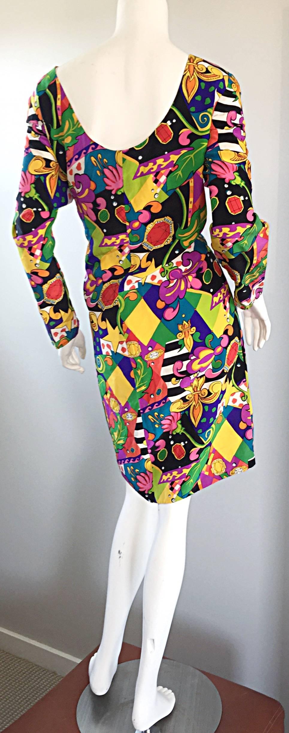 Vintage I. Magnin Silk Size 12 Dress w/ Multi Layered Psychedelic Jewel Prints 4