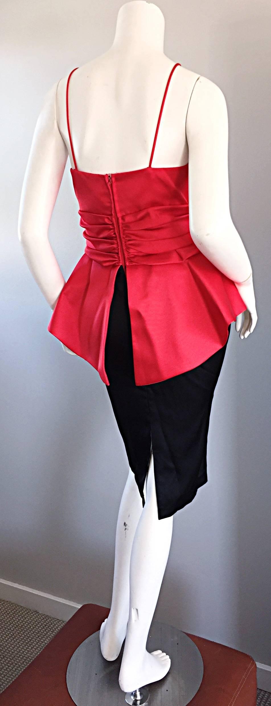 1980s 80s Red + Black Avant Garde ' She - Devil ' Vintage Bow Rhinestone Dress 2