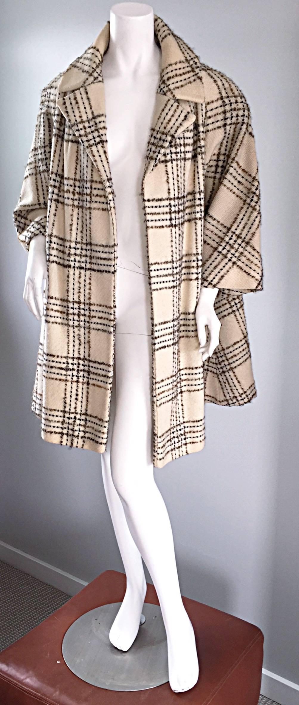 Vintage Lilli Ann 1960s 60s Swing Coat And Pencil Skirt Set In Oversized Plaid 1