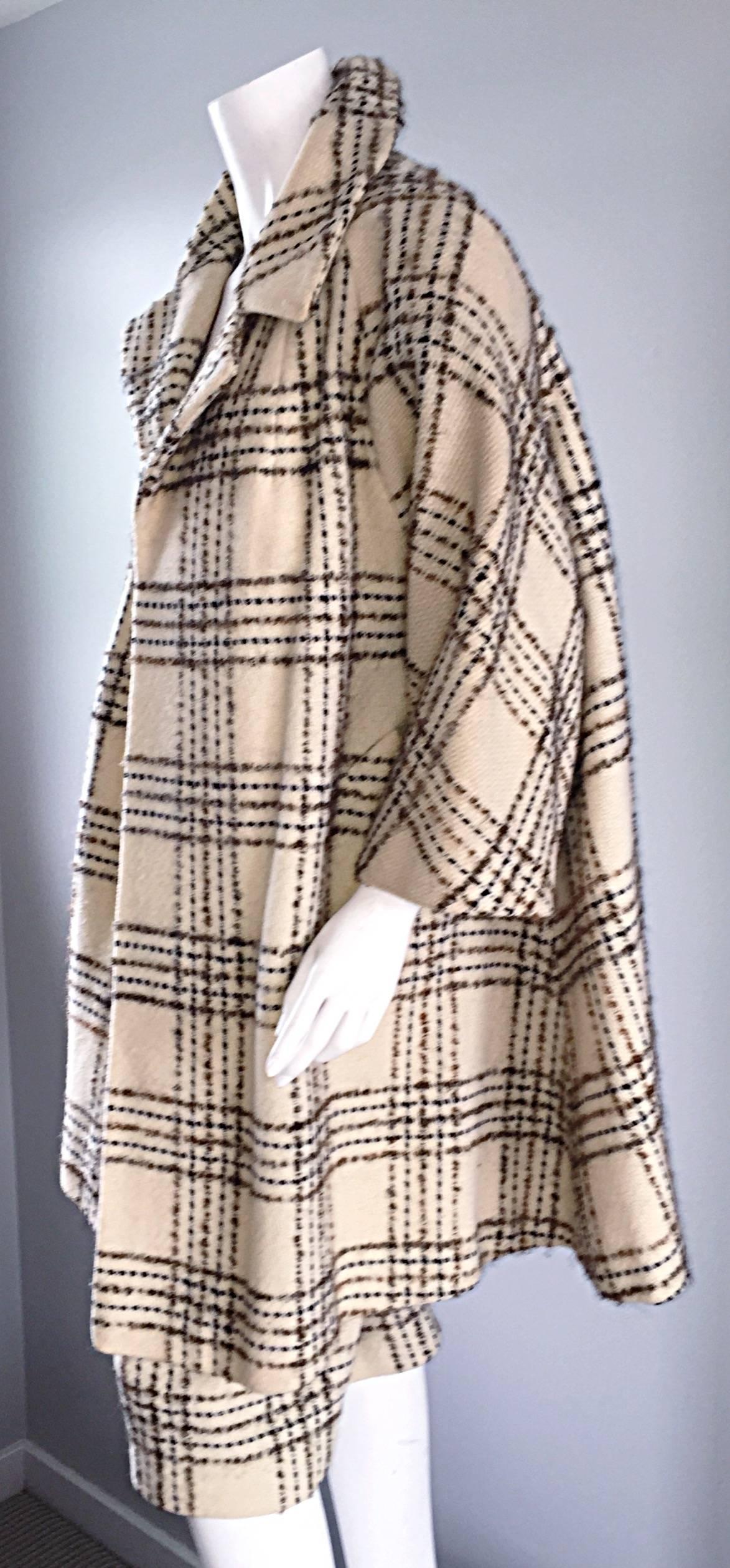 Beige Vintage Lilli Ann 1960s 60s Swing Coat And Pencil Skirt Set In Oversized Plaid