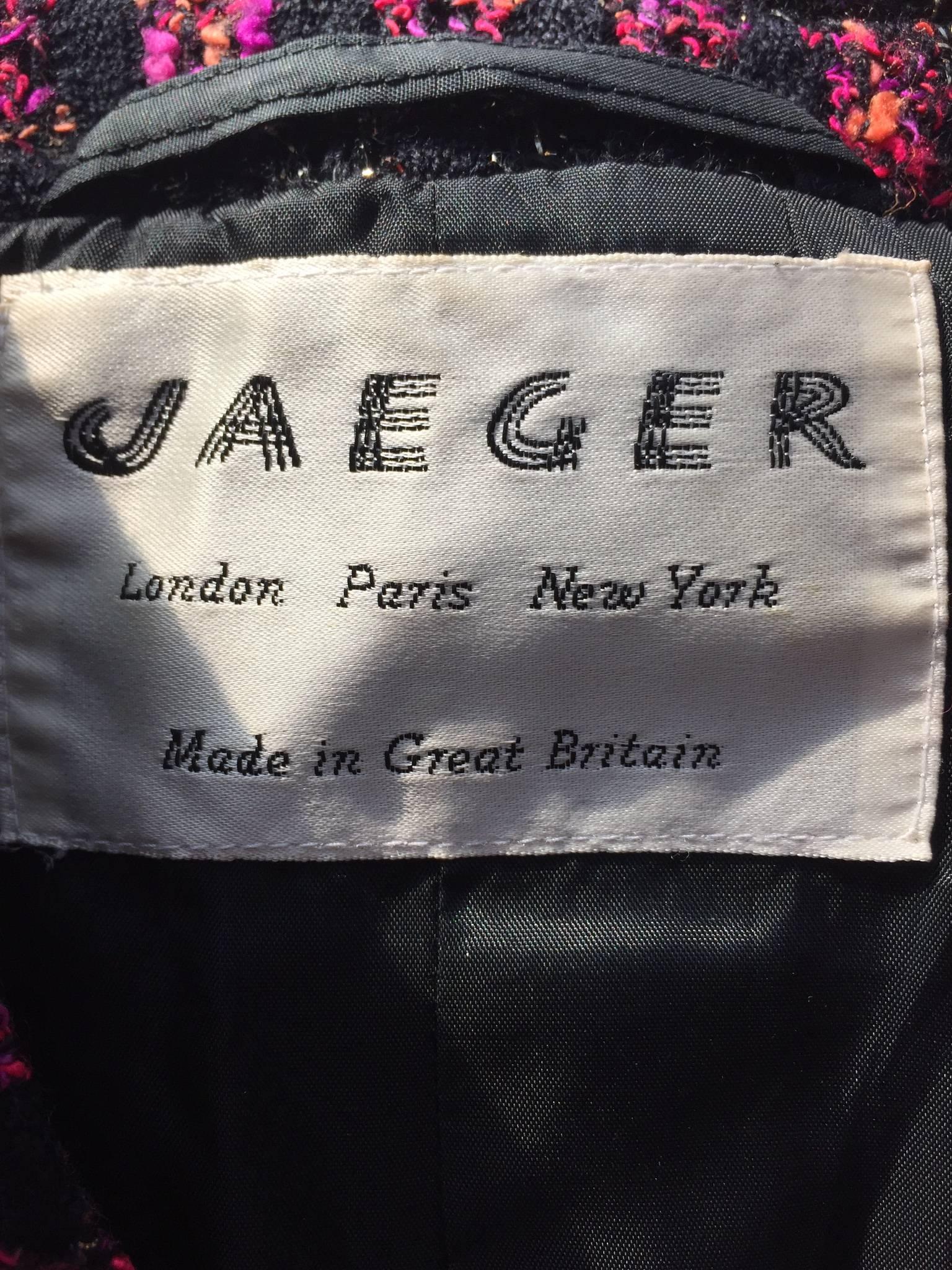 Vintage Jaeger 1990s Fantasy Tweed Purple + Pink + Black Metallic Blazer Jacket For Sale 2