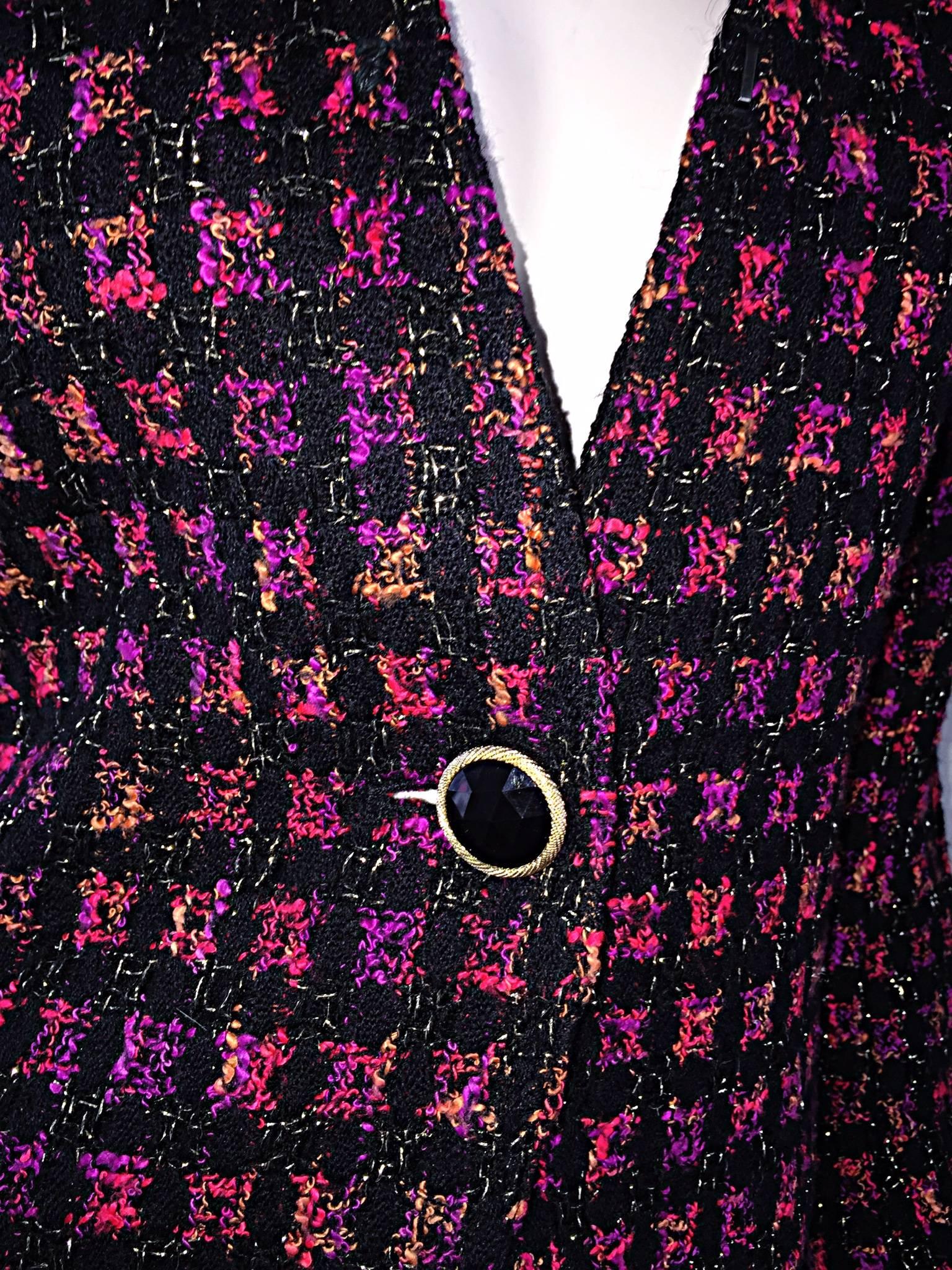 Vintage Jaeger 1990er Fantasy Tweed lila + rosa + schwarz Metallic Blazer Jacke Damen im Angebot