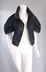2000s Escada Dark Denim Size 38 / 8 Short Sleeve Origami Chic Blue Jean Jacket