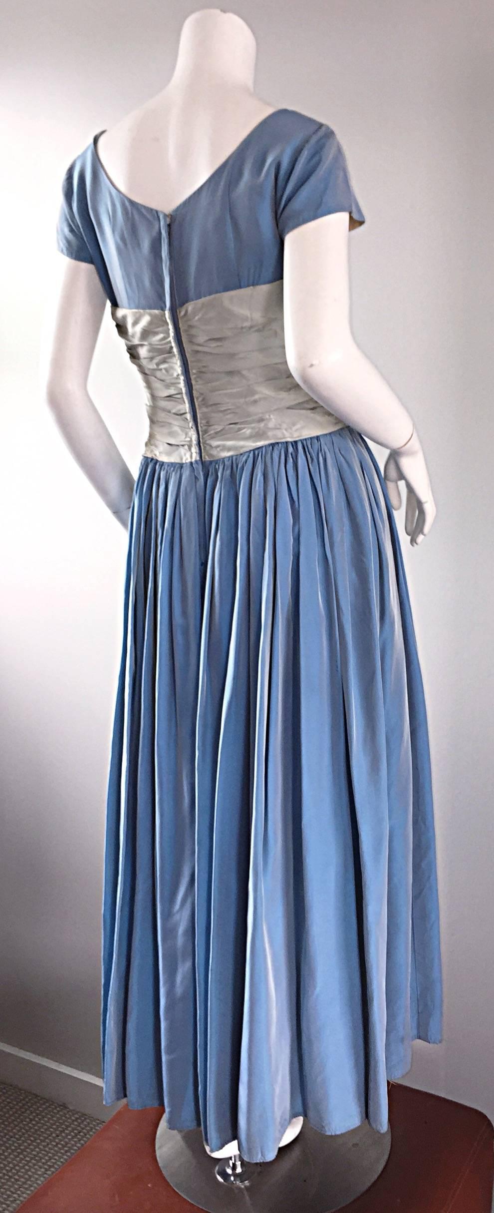 Stunning 1950s blue silk taffeta cocktail dress! Channel your inner 