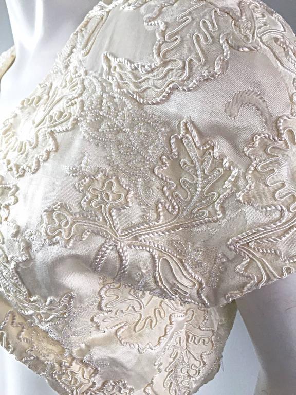 Carmen Marc Valvo Ivory / White Beaded Embroidered Caplet Shrug Bolero ...