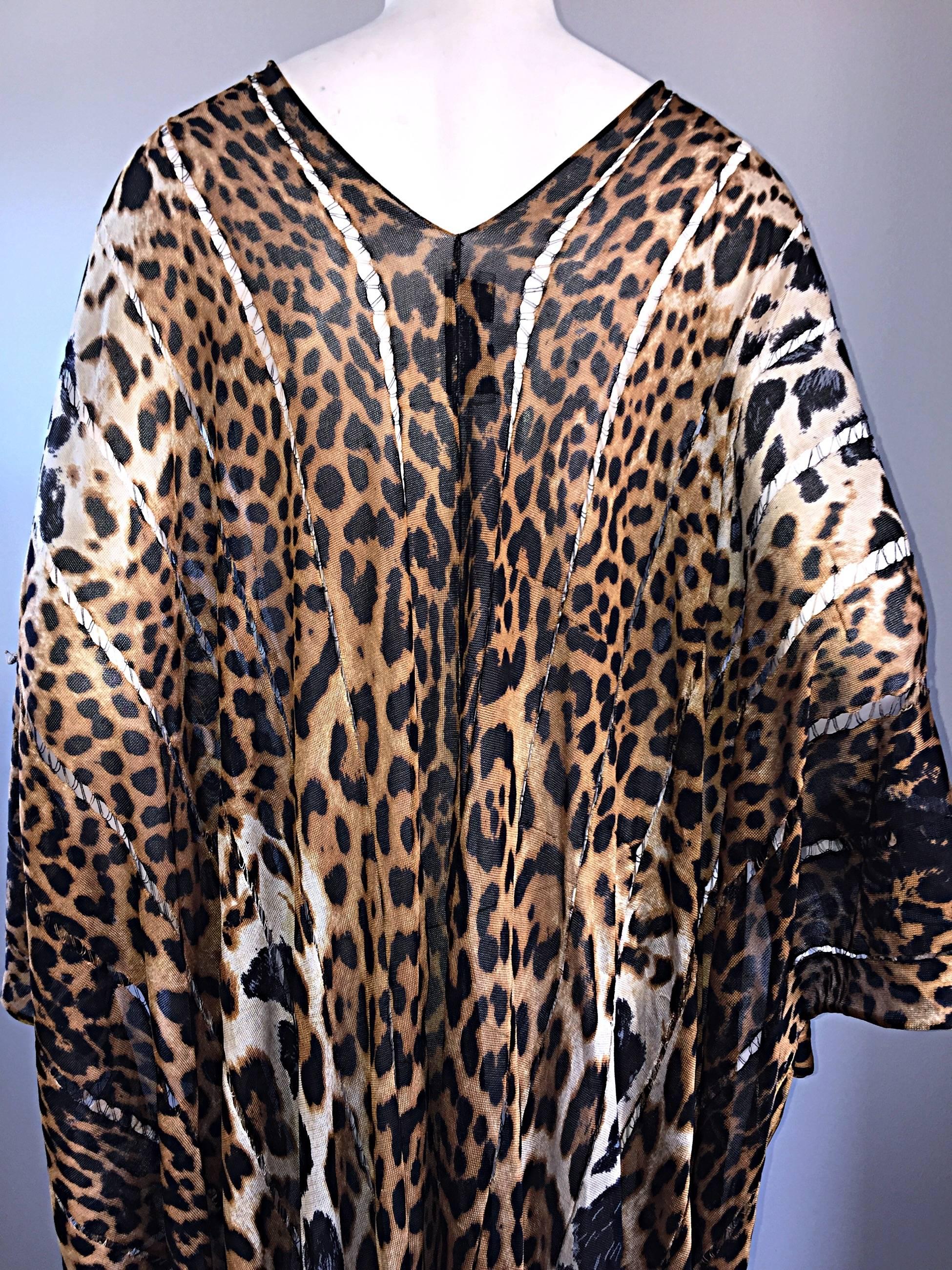 Rare Iconic Yves Saint Laurent Tom Ford Leopard Cheetah Silk Fringed Caftan YSL 1