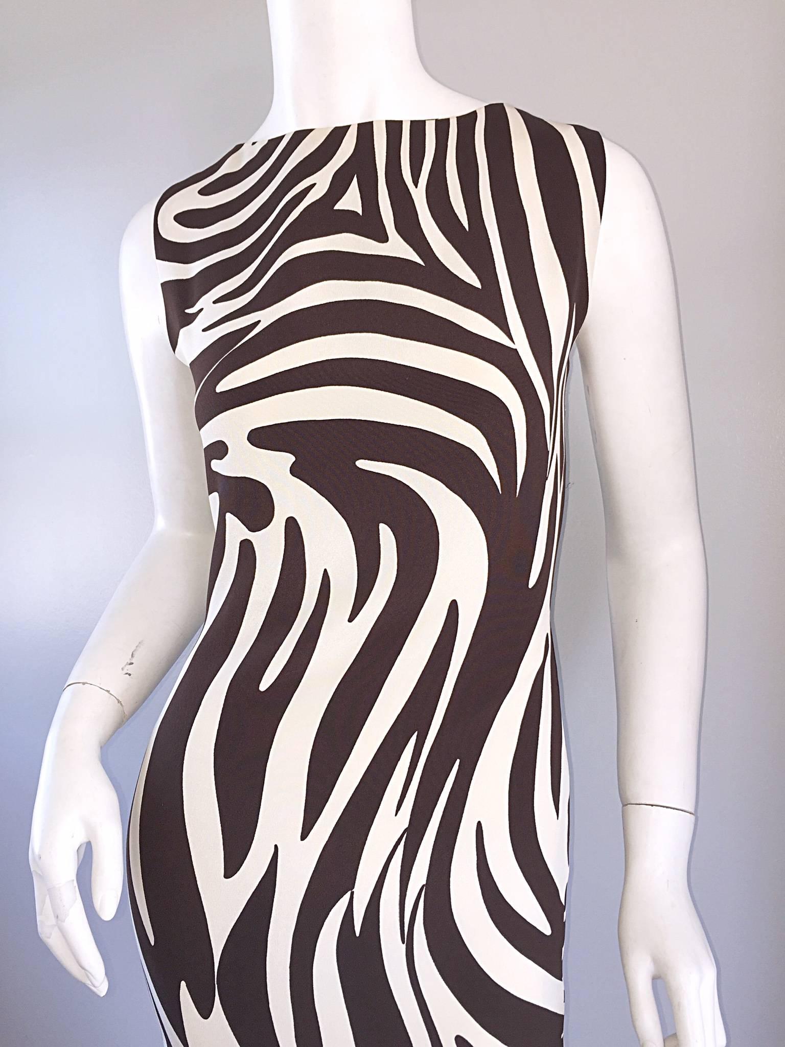 Chic Vintage Bill Blass FW92 Brown + Ivory Silk Zebra Safari Runway Dress 3