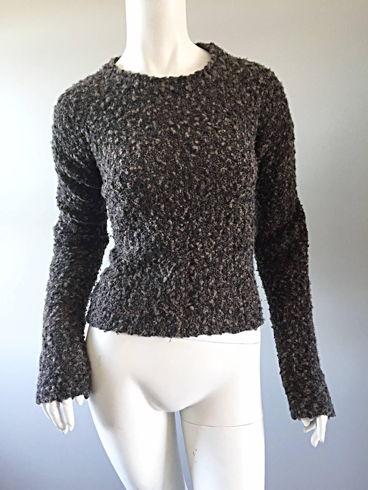 Black Chic Vintage Alessandra ' Made in Italy ' Gray Comfy Slouchy Crop Top Sweater