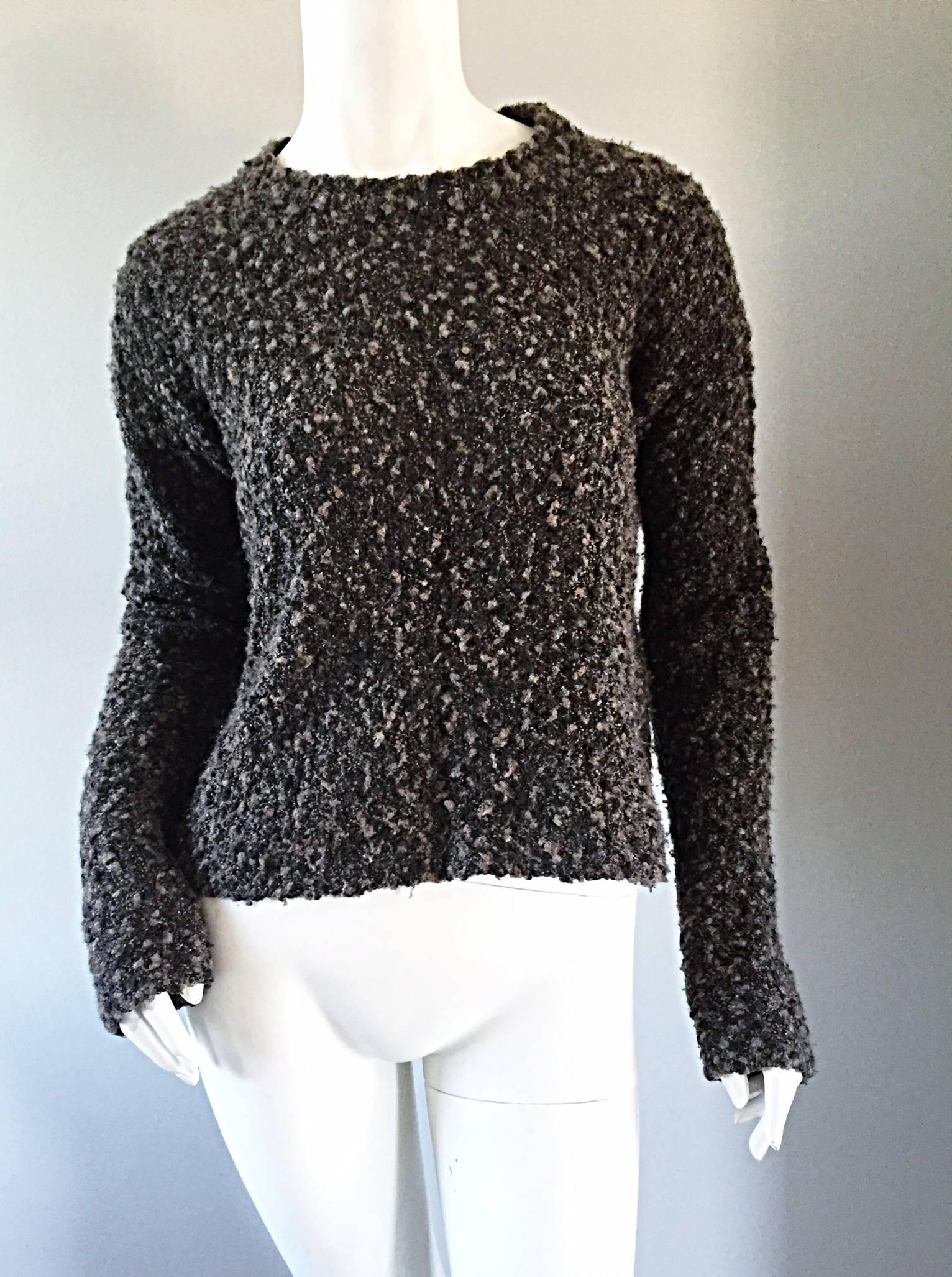 Chic Vintage Alessandra ' Made in Italy ' Gray Comfy Slouchy Crop Top Sweater In Excellent Condition In San Diego, CA