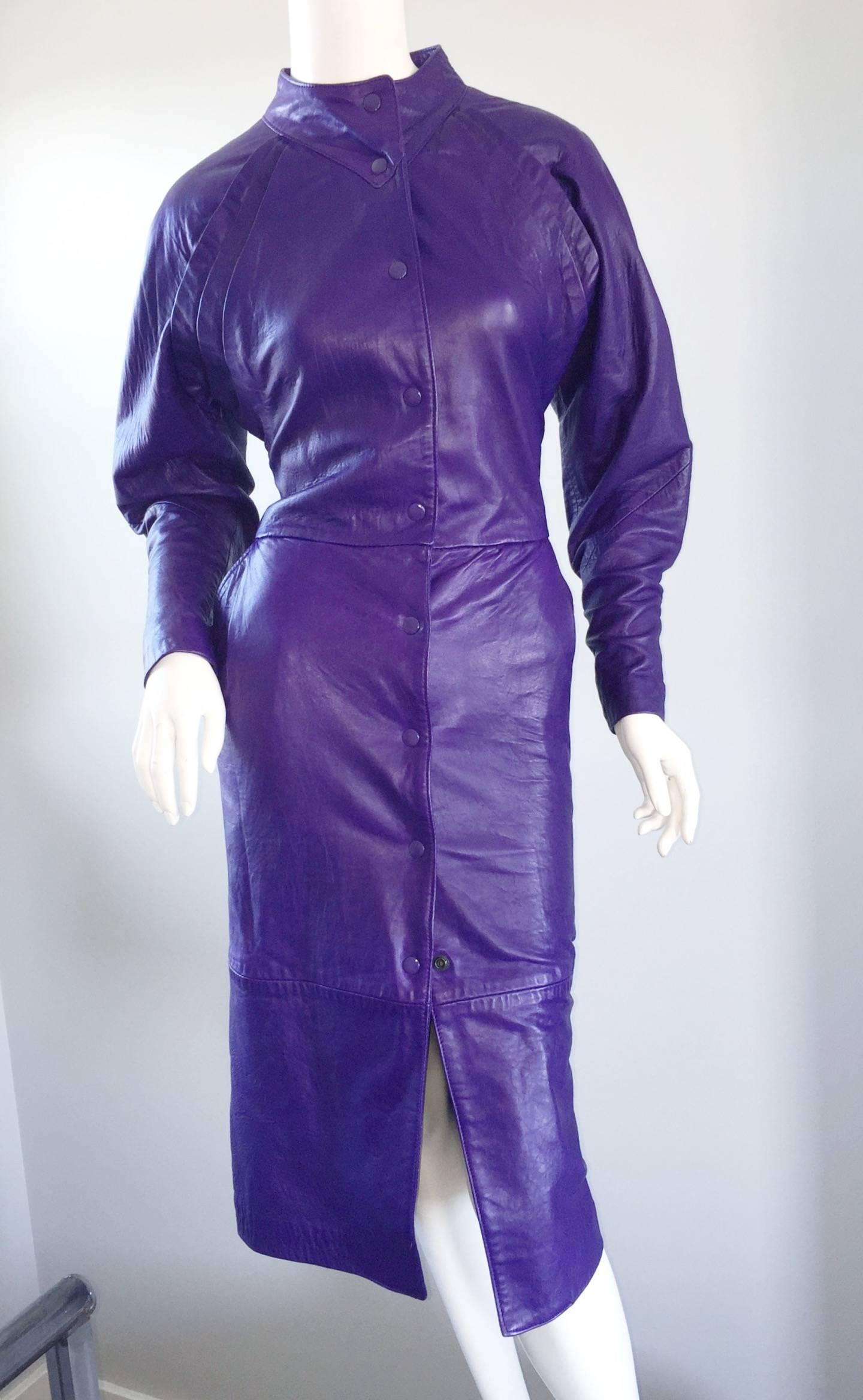 Women's Vintage North Beach Leather by Michael Hoban Purple Leather Dress or Jacket