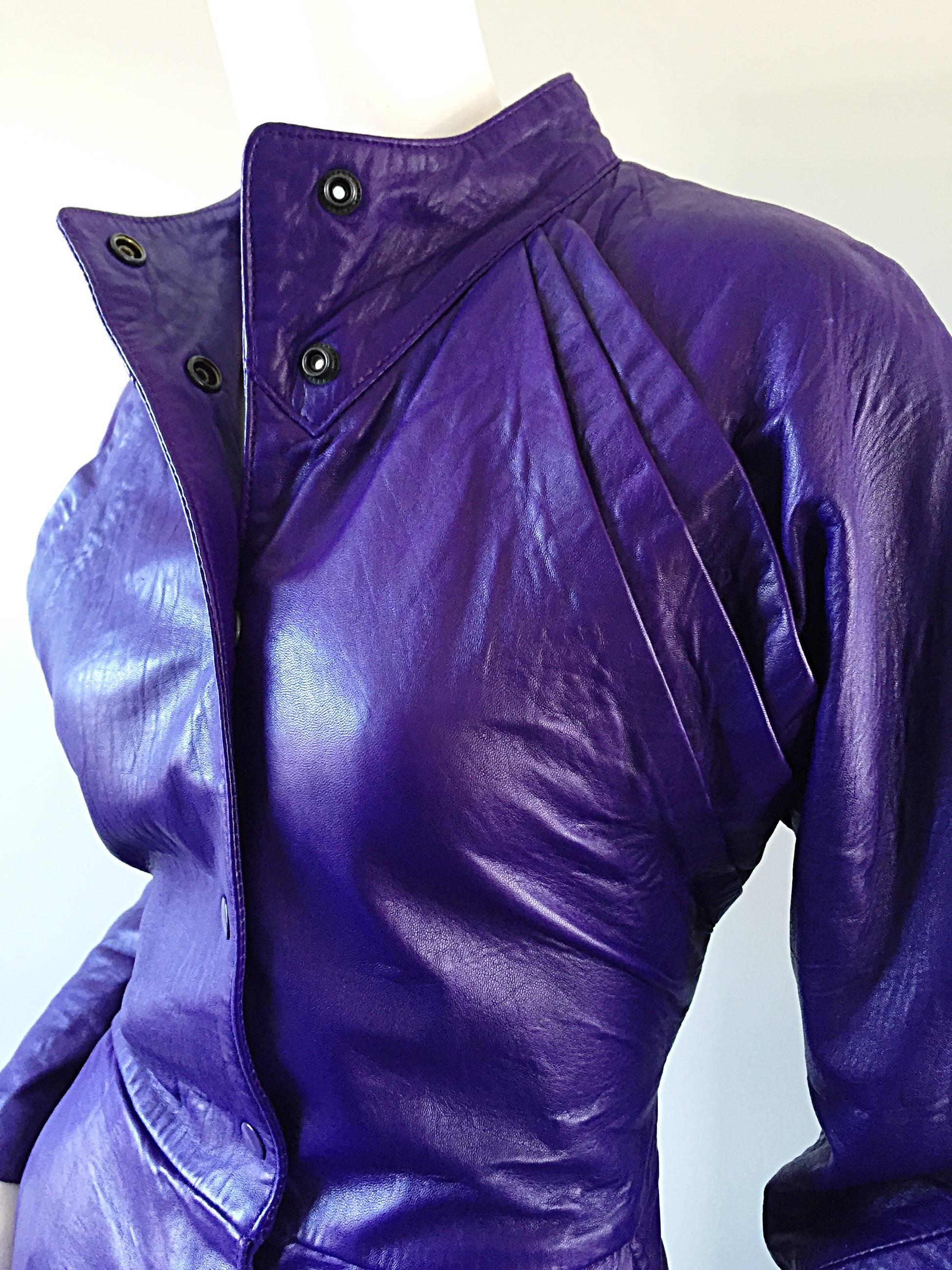 Vintage North Beach Leather by Michael Hoban Purple Leather Dress or Jacket 2