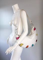 Berge ' Made in Italy ' White Crescent Shoulder Handbag Bag w/ Colorful Buckles