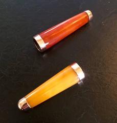 Cased Asprey Amber and Gold Smoker's Set with Cigar Cutter and Vesta Case