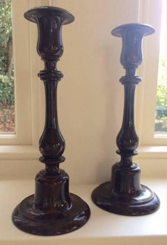 Rare Pair of 19th Century English Serpentine Candlesticks of Burgundy Color