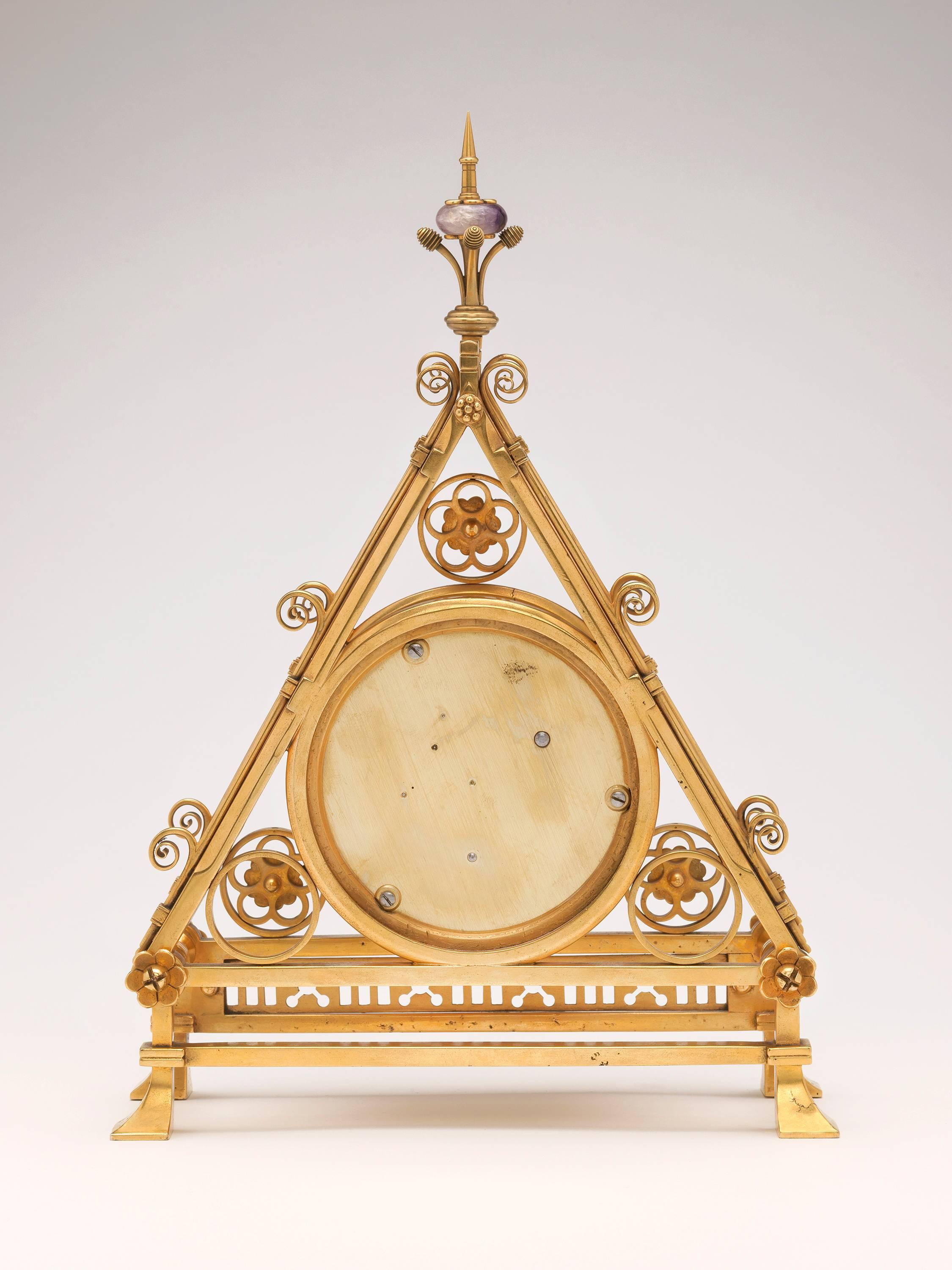 Victorian Gilt Brass Clock Designed by Bruce J. Talbert, England, circa 1875 For Sale