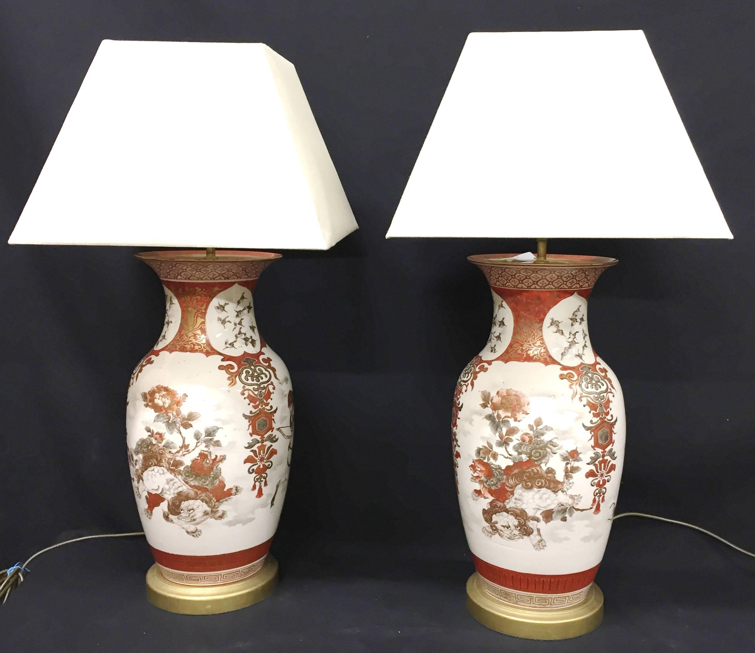 Pair of 19th Century Kutani Vases or Lamps 3