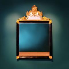 Black Lacquer French Regence Queen Anne Revival Mirror