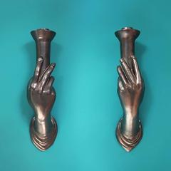 Pair of Black Lustre Jean Marais Hand Motif Wall Lights