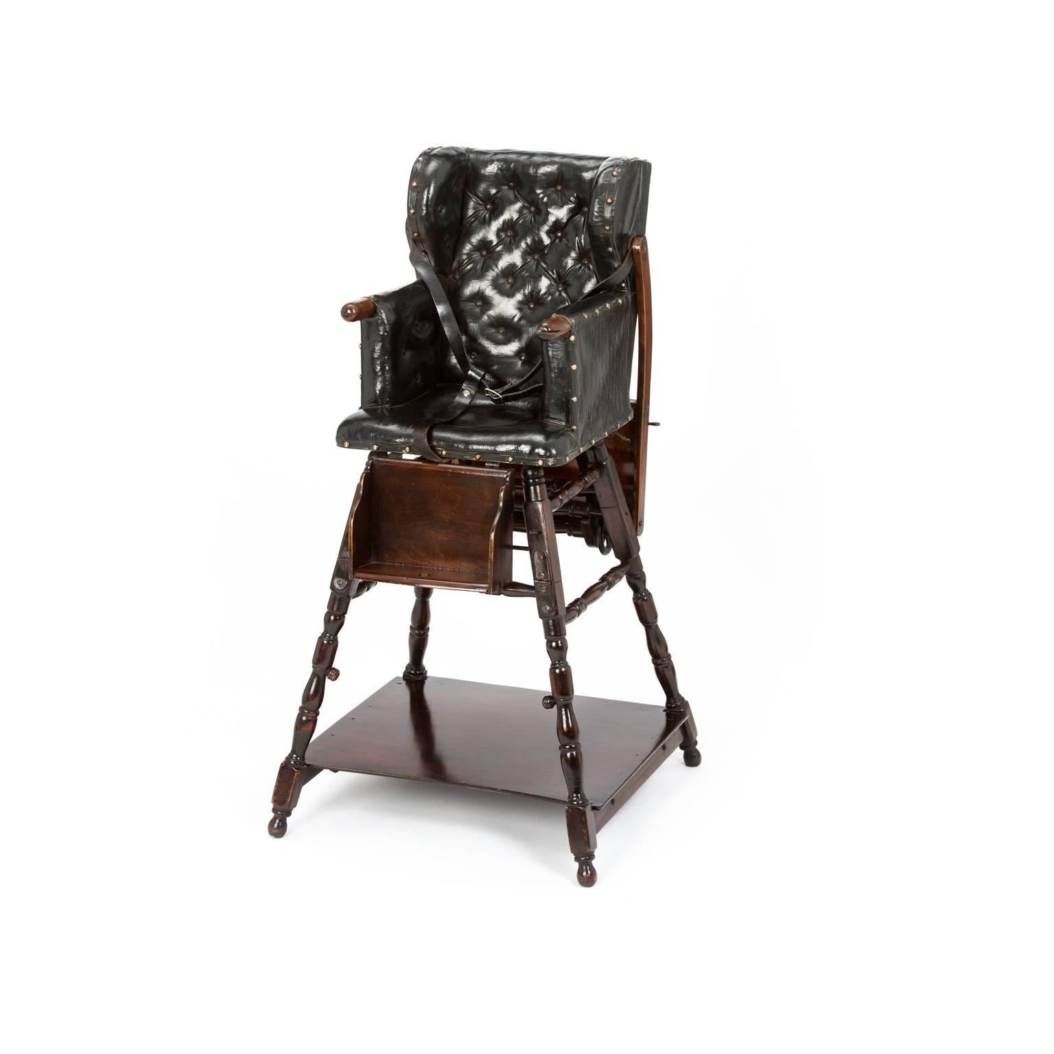 English Delightful Original Edwardian Oak Metamorphic Childs High Chair. For Sale