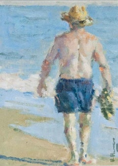 Vincent Herrero - Óleo enmarcado del siglo XX, «Bañista a la orilla del agua»