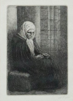 Alphonse Legros - Late 19th Century Etching, Portrait of a Beggar Woman