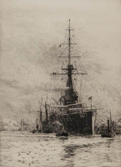 William Lionel Wyllie - Gravure du début du XXe siècle, HMS Orion