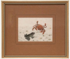 Chinese School 19th Century Watercolour - Green Frog & Tan Crab