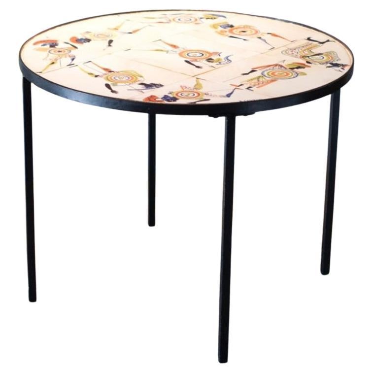 Circular Coffee Table with Warrior Decor by Roger Capron, 1960s For Sale