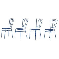 Set of 4 Blue Wrought Iron Garden Chairs, 1950 Set of 4 Blue Wrought Iron Garden Chairs, 1950