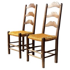 Set of Rustic Straw Side Chairs in the style of Perriand, France, 1950s
