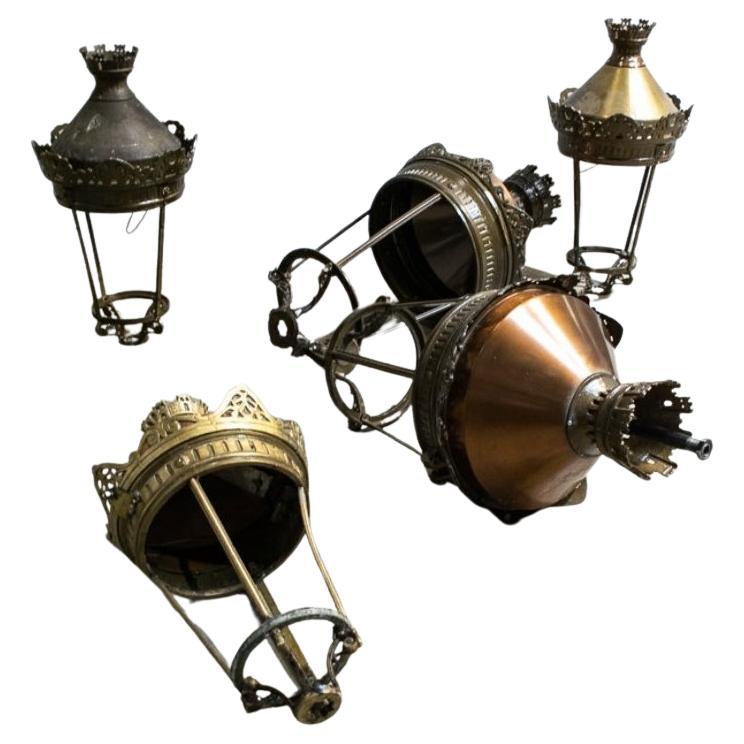 Set of 5 Copper and Brass City of Paris Lanterns, 1970s For Sale