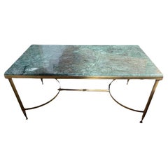 Mid-Century Brass and Green Marble Coffee Table, France, 1960s