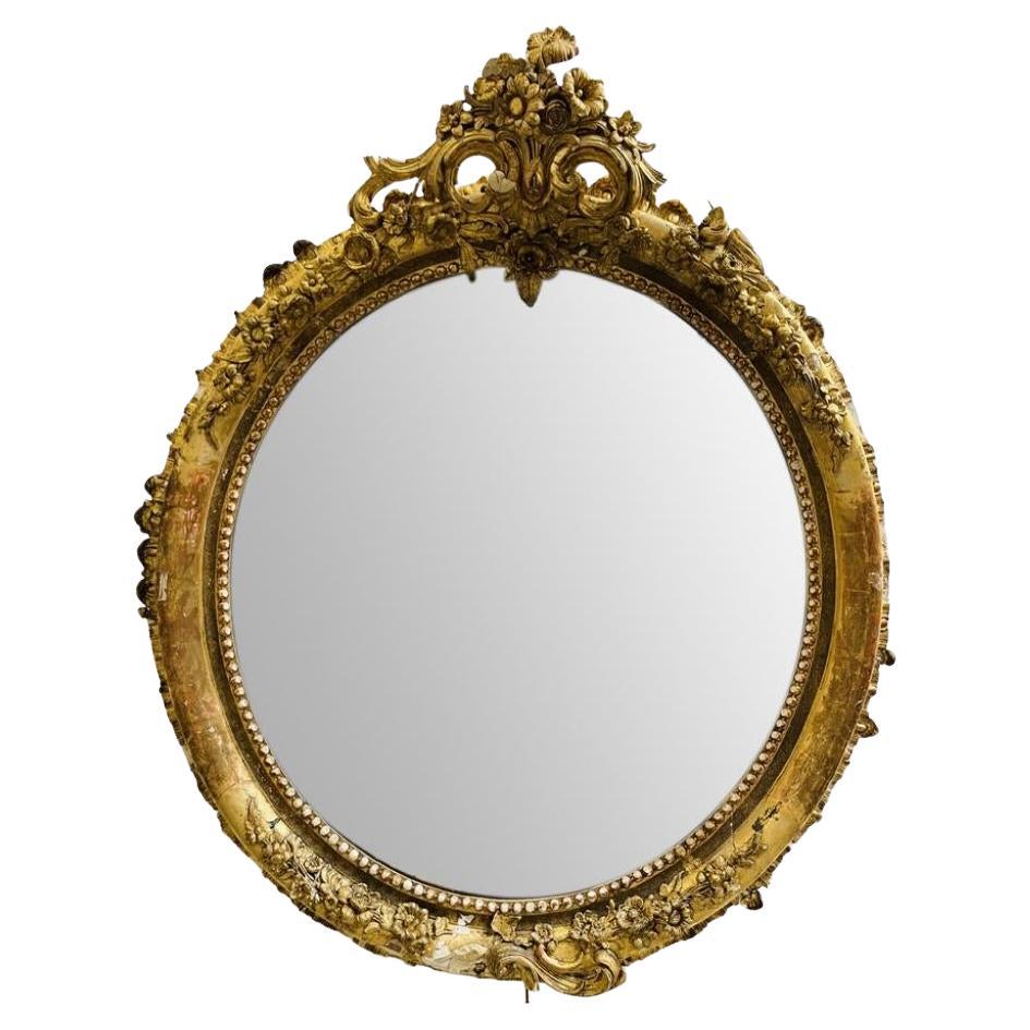 Large Antique French Louis XVI Gilded Wood Mirror, 1890s For Sale