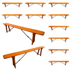 Set of 12 Mid-Century French Wood of Guinguette Village Folding Benches, 1960s