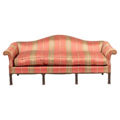 English Chippendale Candy Striped Camelback Sofa English Chippendale Candy Striped Camelback Sofa