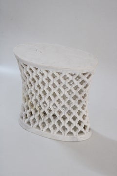 Sculptural Oval Table (16"), Stone Jali Carved Base